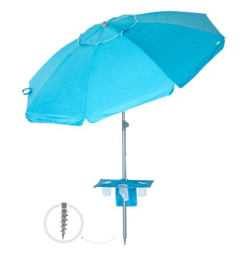 Parasol de plage coupe-vent 8 tiges 210 cm bleu avec table