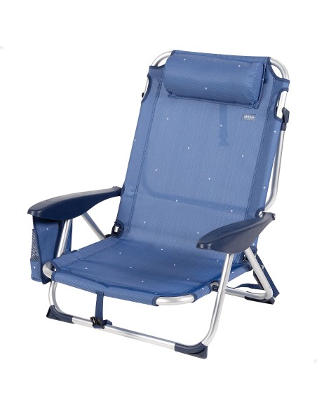 Chaise de plage basse multiposition XL 51x45x76 cm bleu marine