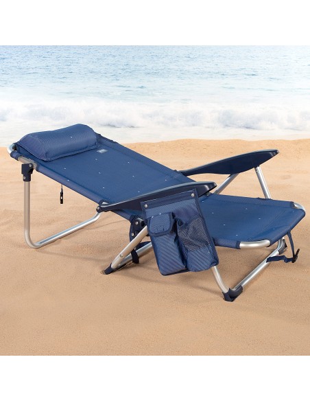Chaise de plage basse multiposition XL 51x45x76 cm bleu marine