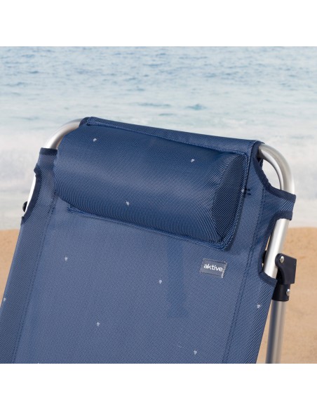 Chaise de plage basse multiposition XL 51x45x76 cm bleu marine