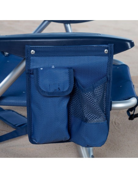Chaise de plage basse multiposition XL 51x45x76 cm bleu marine