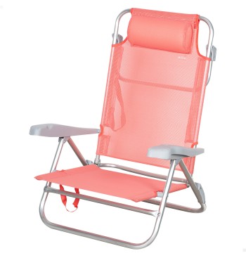 Chaise de plage basse multipositions 47x49x82 cm corail