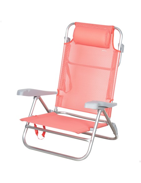 Chaise de plage basse multipositions 47x49x82 cm corail