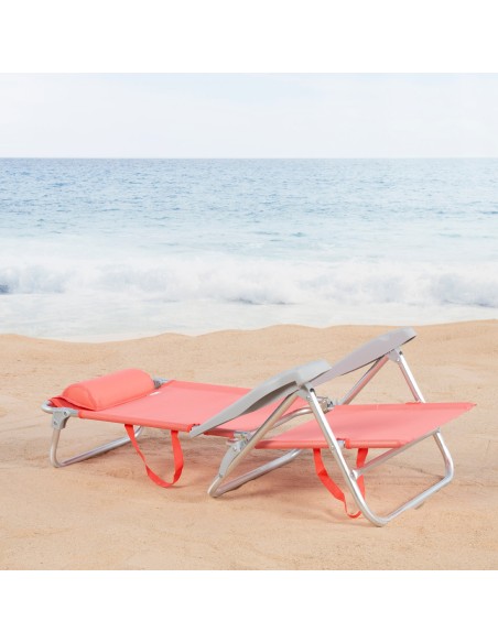 Chaise de plage basse multipositions 47x49x82 cm corail