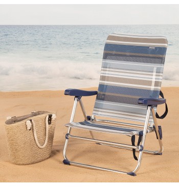 Chaise de plage basse multiposition 48x50x85 cm rayures 2