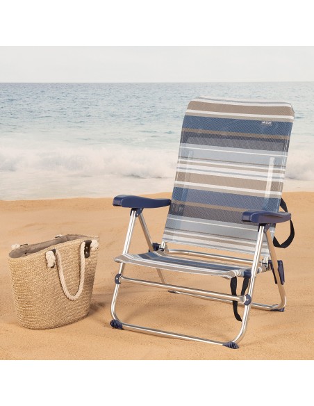 Chaise de plage basse multiposition 48x50x85 cm rayures