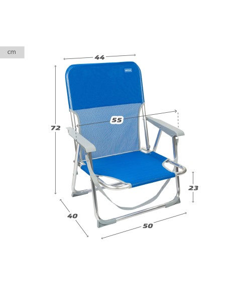 Chaise de plage basse fixe 45x40x70 cm bleue