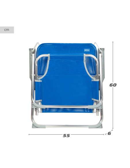 Chaise de plage basse fixe 45x40x70 cm bleue