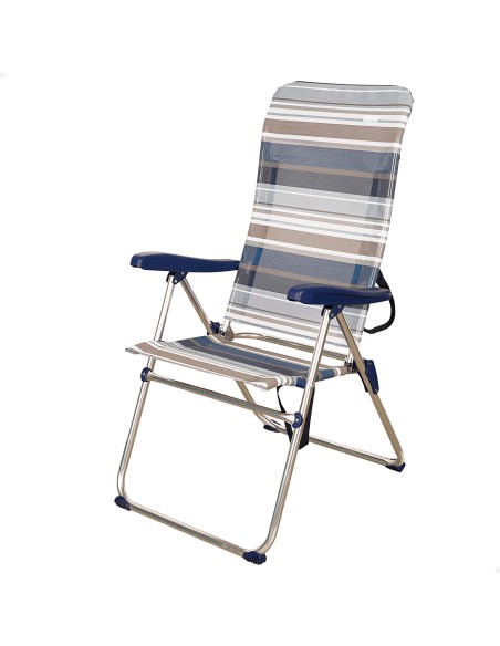 Chaise de plage haute multipositions 47x67x110 cm à rayures