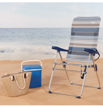 Chaise de plage haute multipositions 47x67x110 cm à rayures 2