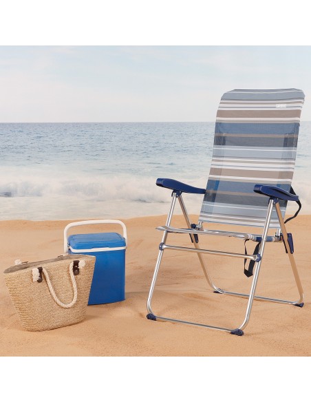 Chaise de plage haute multipositions 47x67x110 cm à rayures