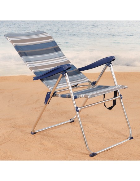 Chaise de plage haute multipositions 47x67x110 cm à rayures