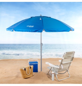 Parapluie de plage coupe-vent 8 tiges 200 cm bleu avec... 2