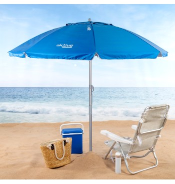 Parapluie de plage coupe-vent 8 cannes 220 cm bleu... 2