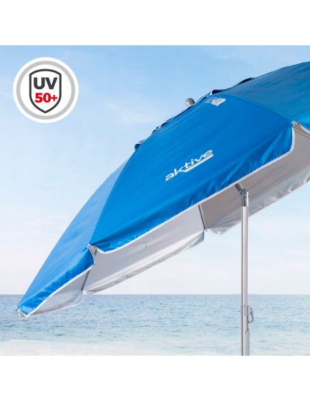 Parapluie de plage coupe-vent 8 cannes 220 cm bleu spirale ancre