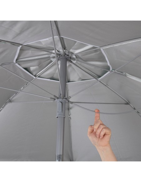 Parapluie de plage coupe-vent 8 cannes 220 cm bleu spirale ancre