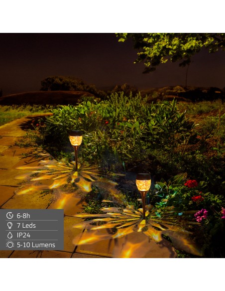 Lot de 2 balises solaires LED 5-10 lumens avec projection décorative