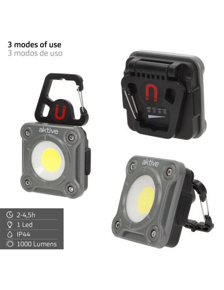 Projecteur LED portable de 1000 lumens avec clip, base magnétique et chargeur USB