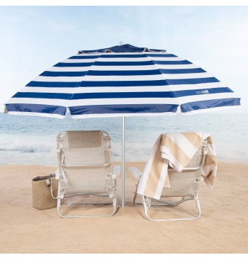 Parapluie de plage coupe-vent 8 tiges 240 cm rayures... 2