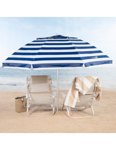 Parapluie de plage coupe-vent 8 tiges 240 cm rayures marinières