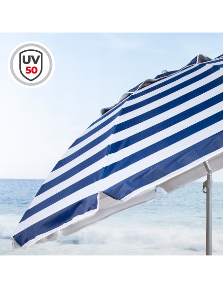 Parapluie de plage coupe-vent 8 tiges 240 cm rayures marinières