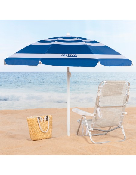 Parapluie de plage 8 tiges 180 cm rayures bleu marine