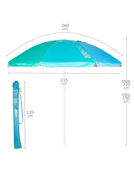Parapluie de plage coupe-vent 8 tiges 240 cm multicolore