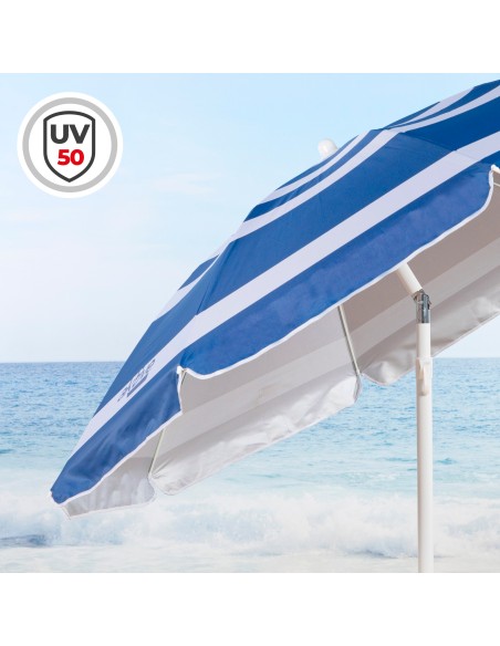 Parapluie de plage 8 tiges 180 cm rayures bleu marine