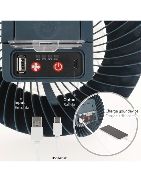 Lampe LED rechargeable avec ventilateur et chargeur USB