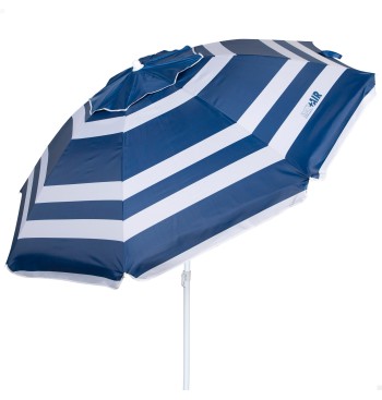 Parapluie de plage coupe-vent 8 cannes 200 cm rayures bleues