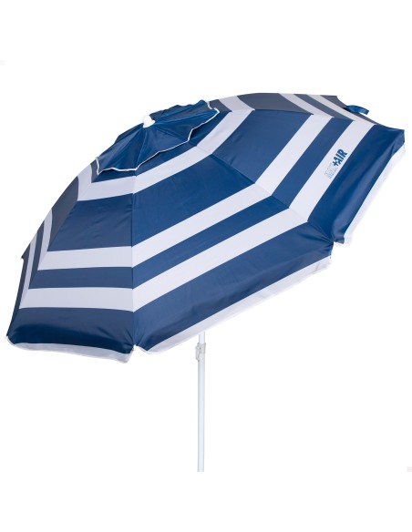 Parapluie de plage coupe-vent 8 cannes 200 cm rayures bleues