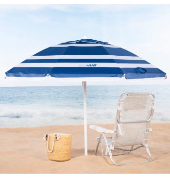 Parapluie de plage coupe-vent 8 cannes 200 cm rayures bleues 2