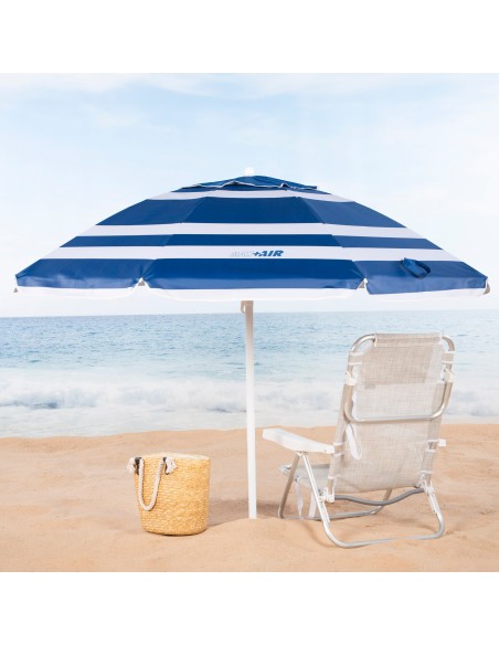 Parapluie de plage coupe-vent 8 cannes 200 cm rayures bleues