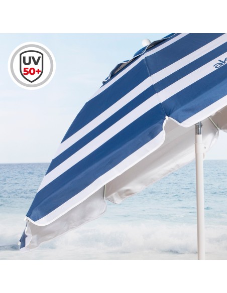 Parapluie de plage coupe-vent 8 cannes 200 cm rayures bleues