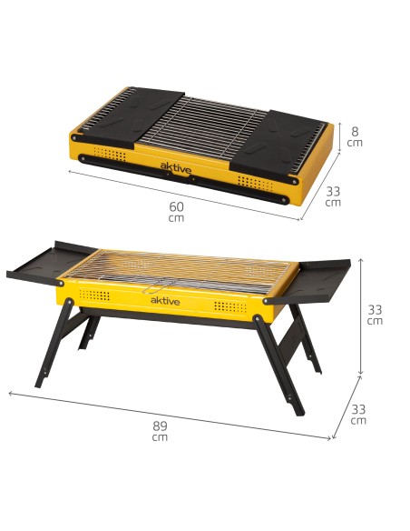 Barbecue portable au charbon de bois avec plateaux 89x33x33 cm