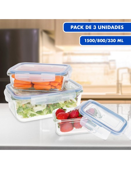 Max Home Pack : 3 récipients hermétiques en verre de 330/800/1 500 ml