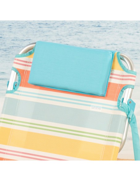 Chaise de plage basse multi-positions 48x48x75 cm rayures colorées avec poche et coussin