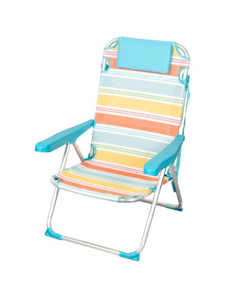 Chaise de plage multi-positions 48x60x90 cm rayures colorées avec poche et coussin