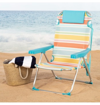 Chaise de plage multi-positions 48x60x90 cm rayures... 2