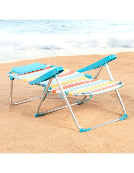 Chaise de plage multi-positions 48x60x90 cm rayures colorées avec poche et coussin