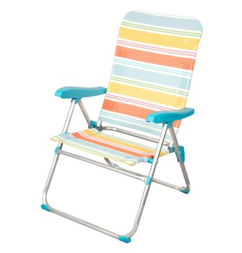 Chaise de plage haute multi-positions 48x65x95 cm rayures...