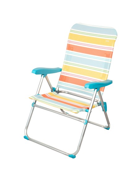 Chaise de plage haute multi-positions 48x65x95 cm rayures colorées