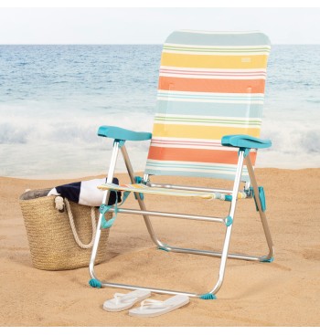 Chaise de plage haute multi-positions 48x65x95 cm rayures... 2