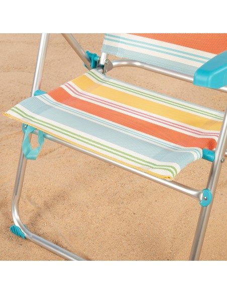 Chaise de plage haute multi-positions 48x65x95 cm rayures colorées