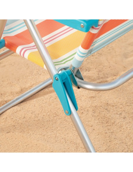 Chaise de plage haute multi-positions 48x65x95 cm rayures colorées