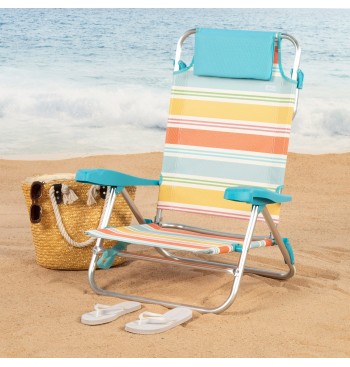 Chaise de plage basse multi-positions 50x48x80 cm rayures... 2