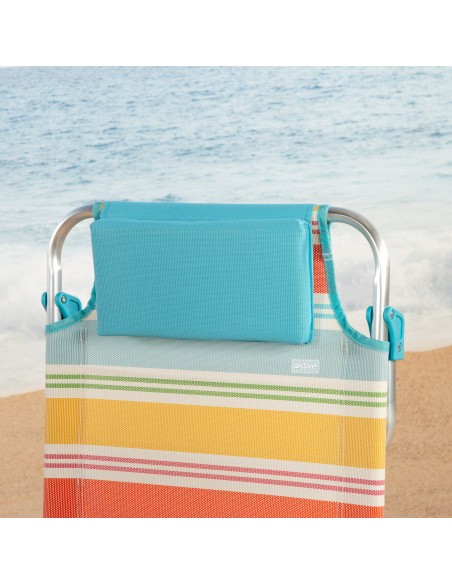 Chaise de plage basse multi-positions 50x48x80 cm rayures colorées avec poche et coussin