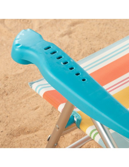Chaise de plage basse multi-positions 50x48x80 cm rayures colorées avec poche et coussin