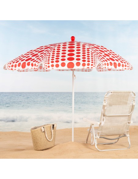 Parapluie de plage 8 tiges 200 cm rouge à pois