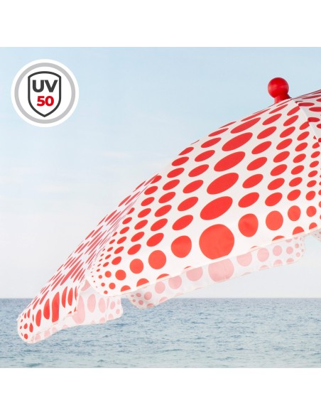 Parapluie de plage 8 tiges 200 cm rouge à pois
